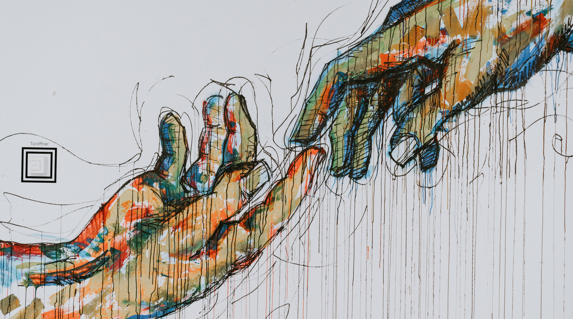 drawing of touching hands 