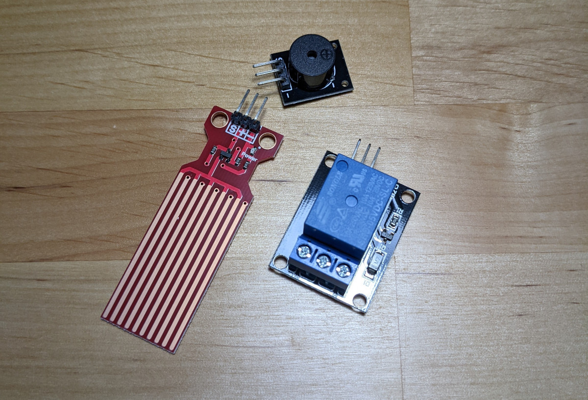 Photo of water level sensor, relay sensor and buzzer sensor