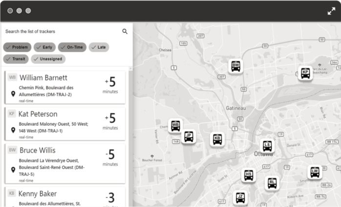 Carte de planification de trajets en autobus scolaire