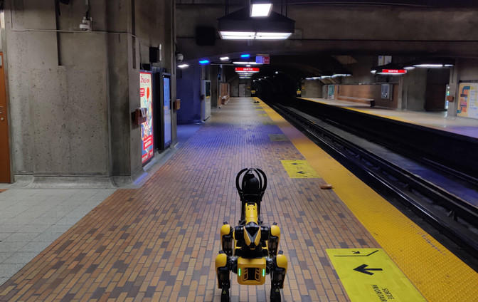 A robot dog in the Montreal Metro   